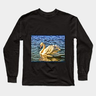 Swan wading on water in sunshine Long Sleeve T-Shirt